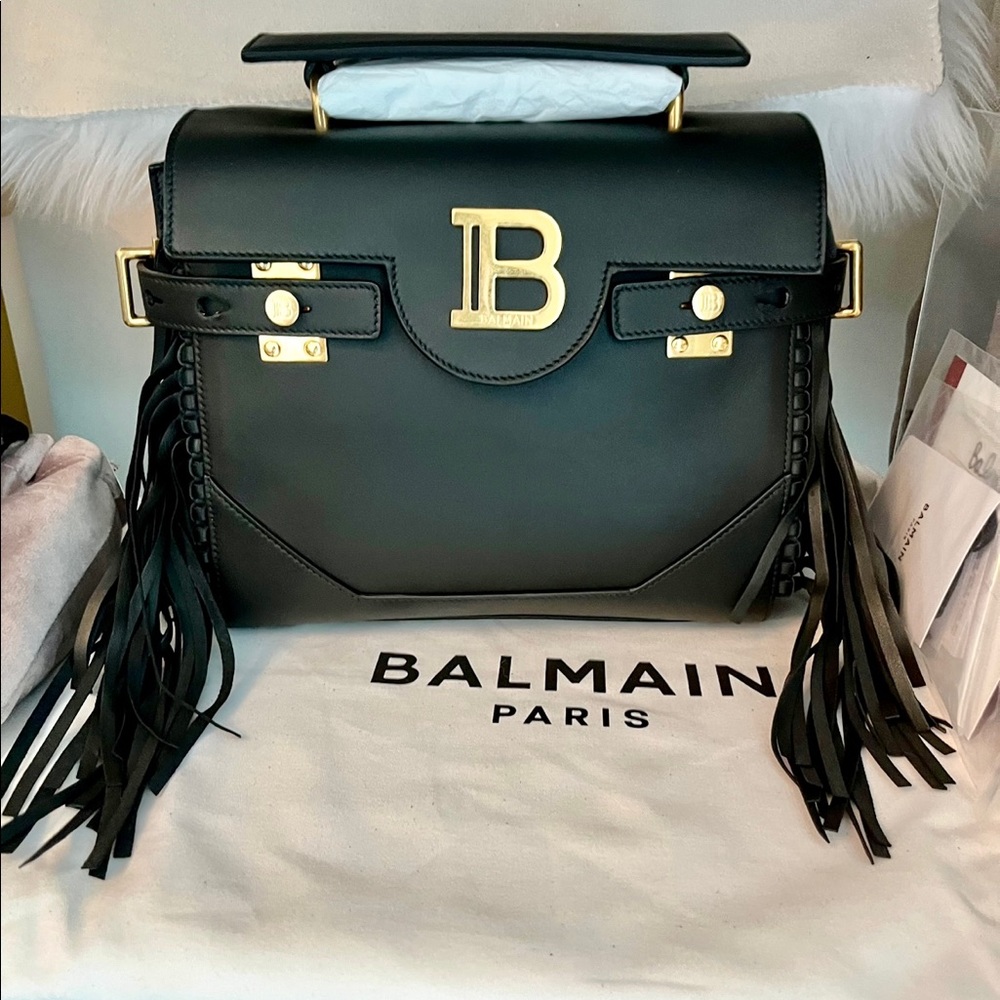 Balmain B-Buzz 23 Smooth Leather Fringe Bag